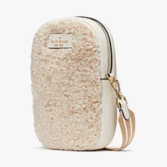 KATE SPADE ROSIE FAUX SHEARLING NORTH SOUTH ZIP PHONE CROSSBODY - Picture 4 of 17